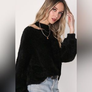 Favorite Forecast Black Eyelash Knit Cutout Sweater